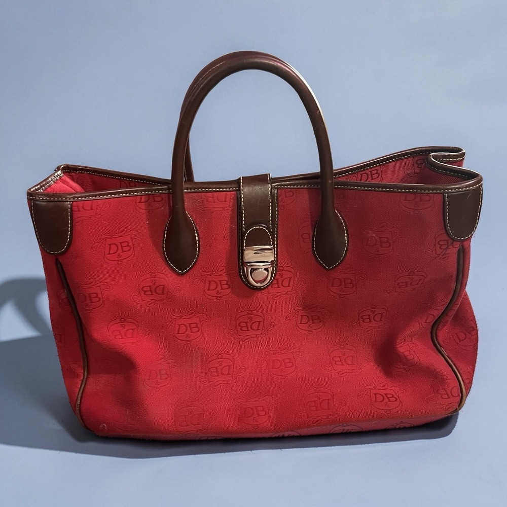 DOONEY & BOURKE Red Logo Jacquard Double Handle Tote Turn Lock Y2K Vintage